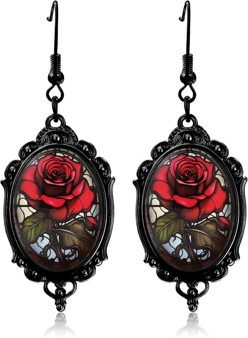 DAYANEY Halloween Earrings for Women as Goth Accessories, Gothic Witch Earring Vintage Costume Jewelry for Halloween Outfits, Devil Vampire Red Rose Earrings Raven Jewelry as Goth Gifts for Women - Image 1